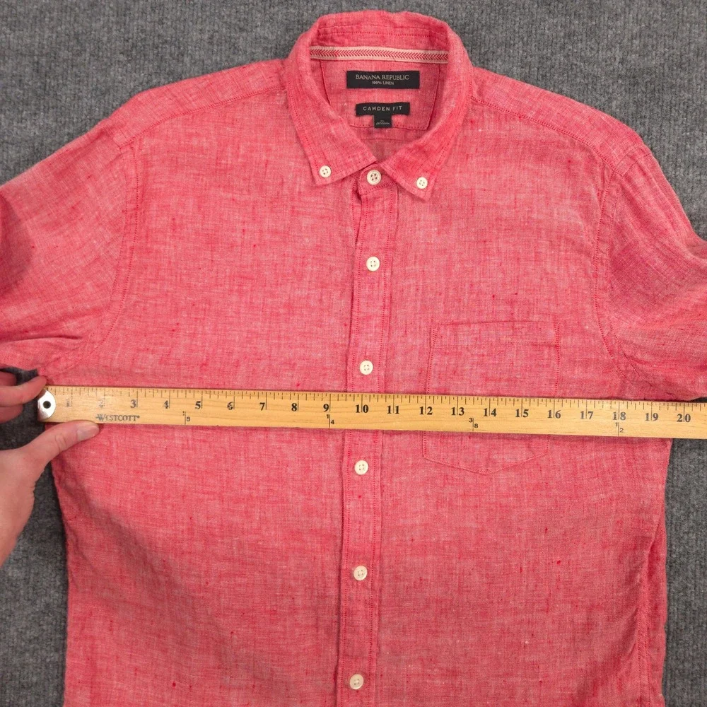 Banana Republic Linen Shirt Mens S Red White Woven Camden Fit Long Sleeve Preppy